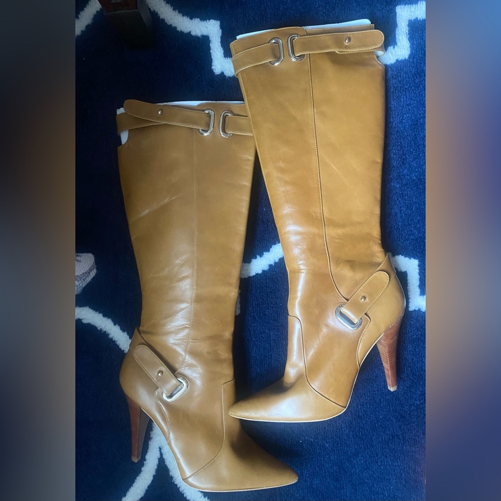 Women's Tan faux Leather Knee-High Boots